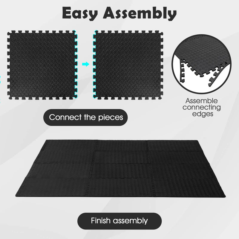 12 Pieces Puzzle Interlocking Flooring Mat with Anti-slip and Waterproof Surface-Black by DirectDeals