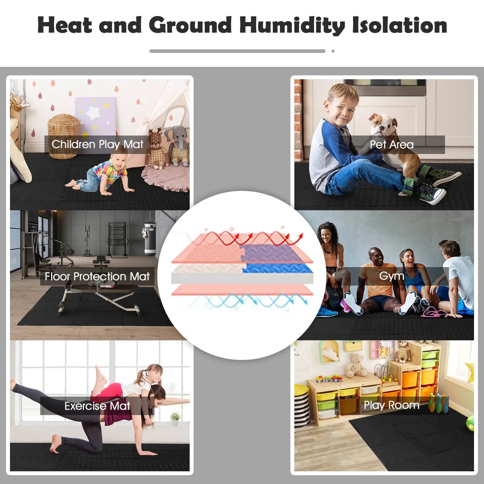 12 Pieces Puzzle Interlocking Flooring Mat with Anti-slip and Waterproof Surface-Black by DirectDeals