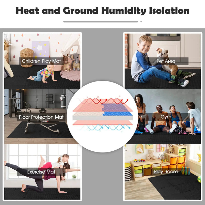 12 Pieces Puzzle Interlocking Flooring Mat with Anti-slip and Waterproof Surface-Black by DirectDeals