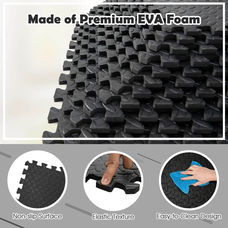 12 Pieces Puzzle Interlocking Flooring Mat with Anti-slip and Waterproof Surface-Black by DirectDeals