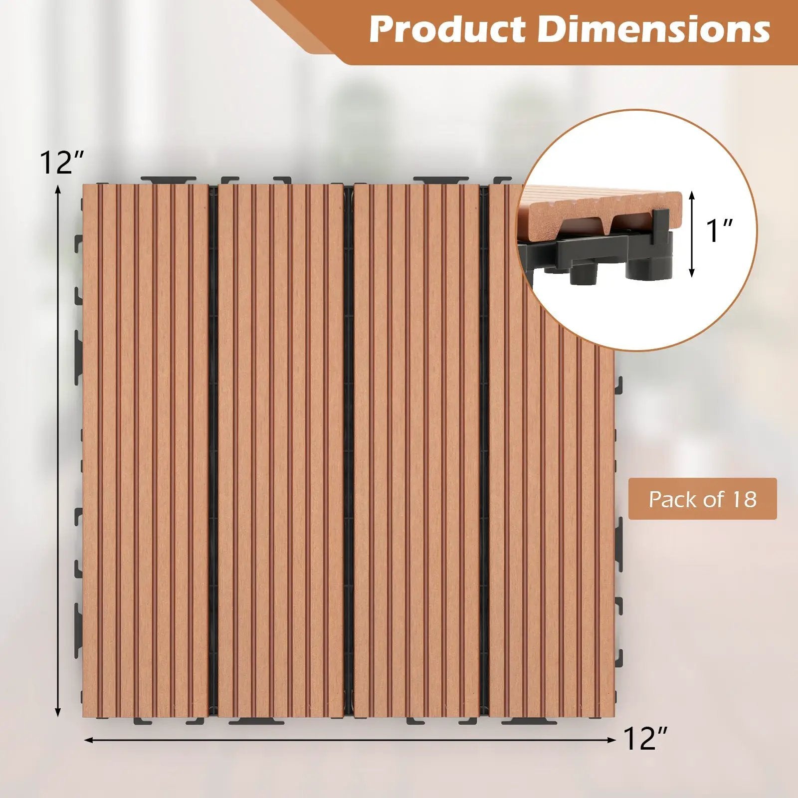 12 x 12 Inch 18 Piece All Weather Interlocking Deck Tiles for Splicing Area by DirectDeals