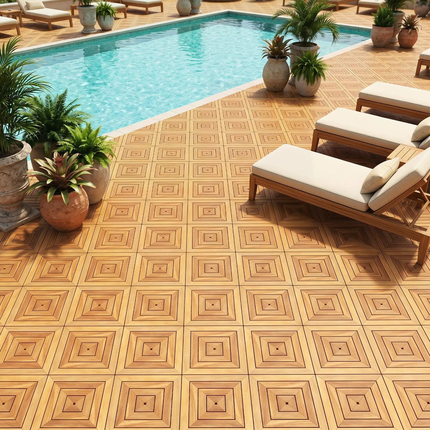 Acacia Wood Interlocking Deck Tiles 12x12 Inch - 24 Pack by DirectDeals