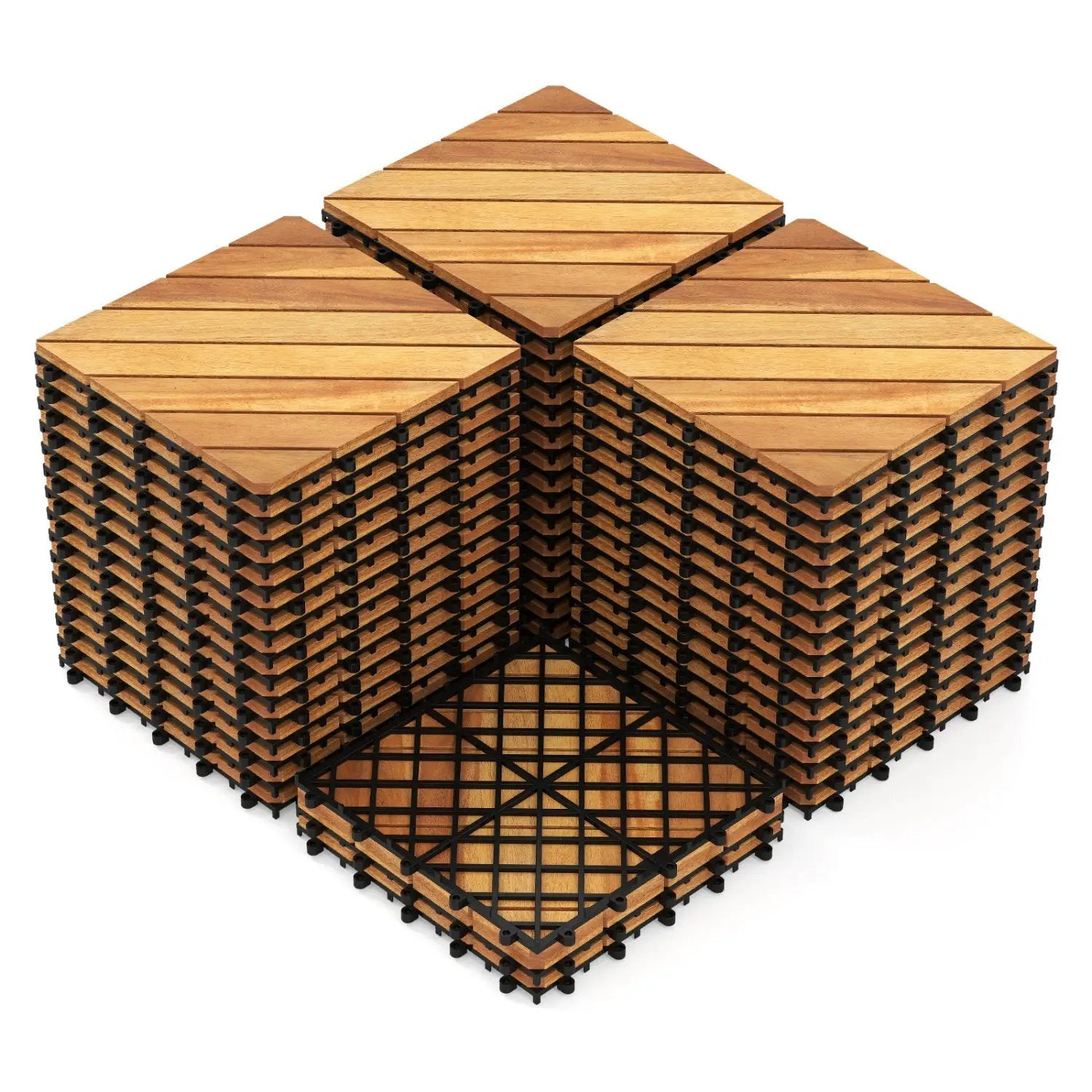 Acacia Wood Interlocking Deck Tiles 12x12 Inch - 24 Pack by DirectDeals