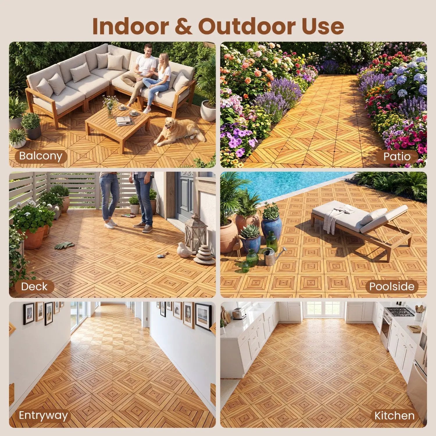 Acacia Wood Interlocking Deck Tiles 12x12 Inch - 24 Pack by DirectDeals