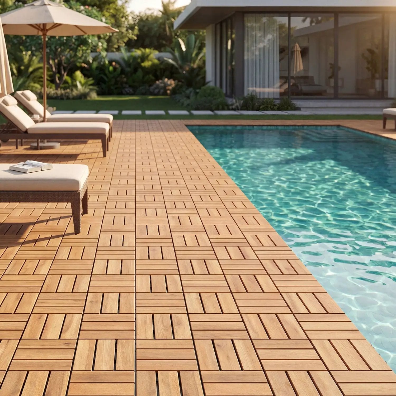 Acacia Wood Interlocking Deck Tiles 12x12 Inch - 27 Pack by DirectDeals