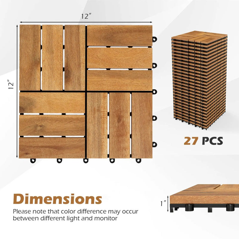 Acacia Wood Interlocking Deck Tiles 12x12 Inch - 27 Pack by DirectDeals