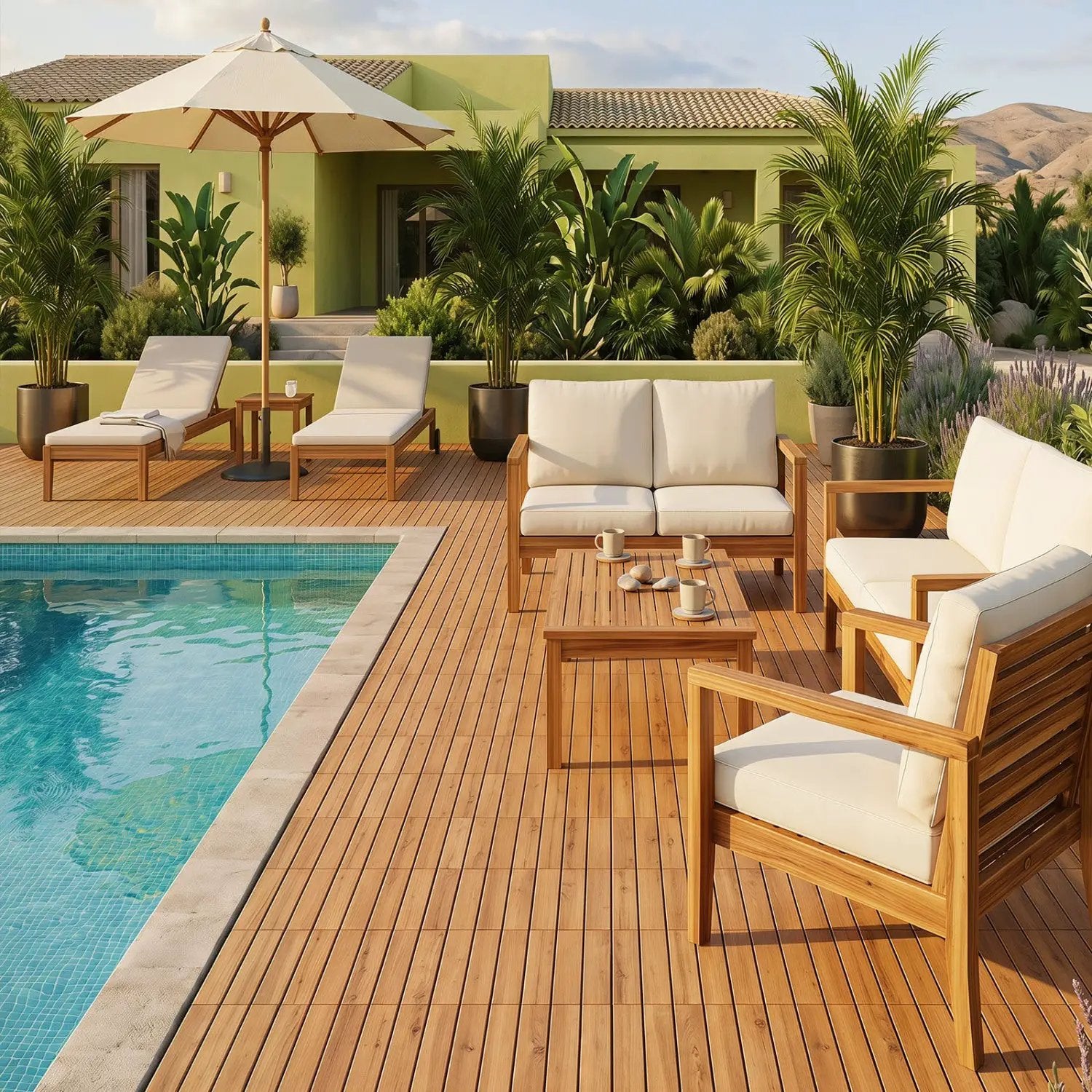 Acacia Wood Interlocking Deck Tiles 12x12 Inch - 27 Pack by DirectDeals