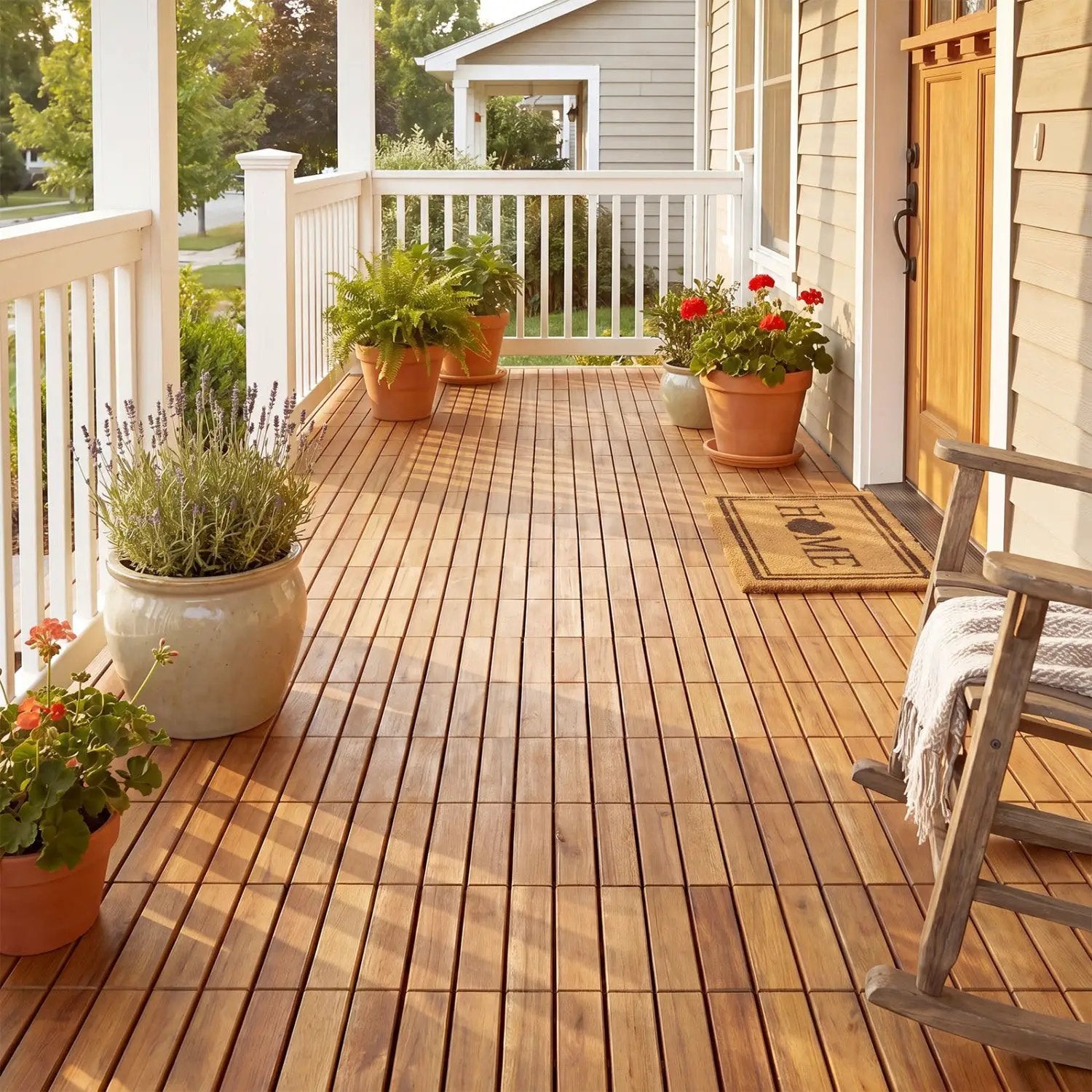 Acacia Wood Interlocking Deck Tiles 12x12 Inch - 27 Pack by DirectDeals