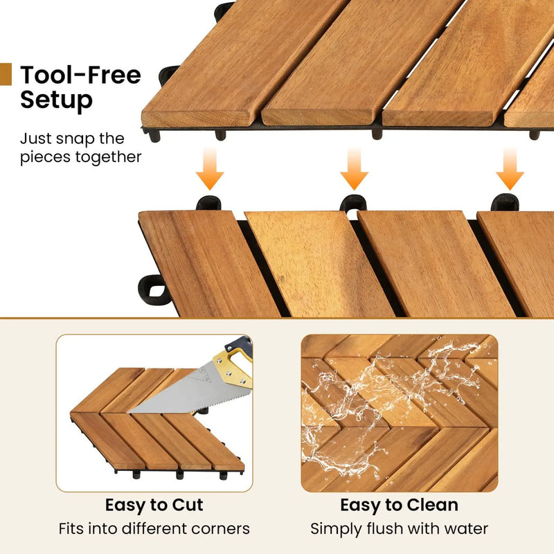 Acacia Wood Interlocking Deck Tiles 12x12 Inch - 30 Pack by DirectDeals