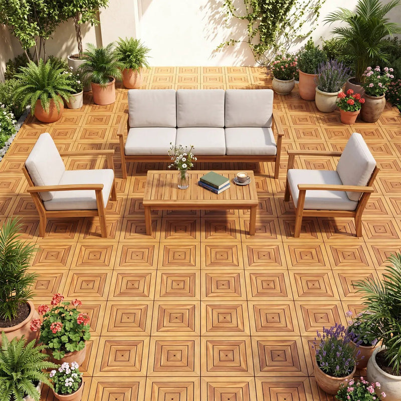 Acacia Wood Interlocking Deck Tiles 12x12 Inch - 48 Pack by DirectDeals