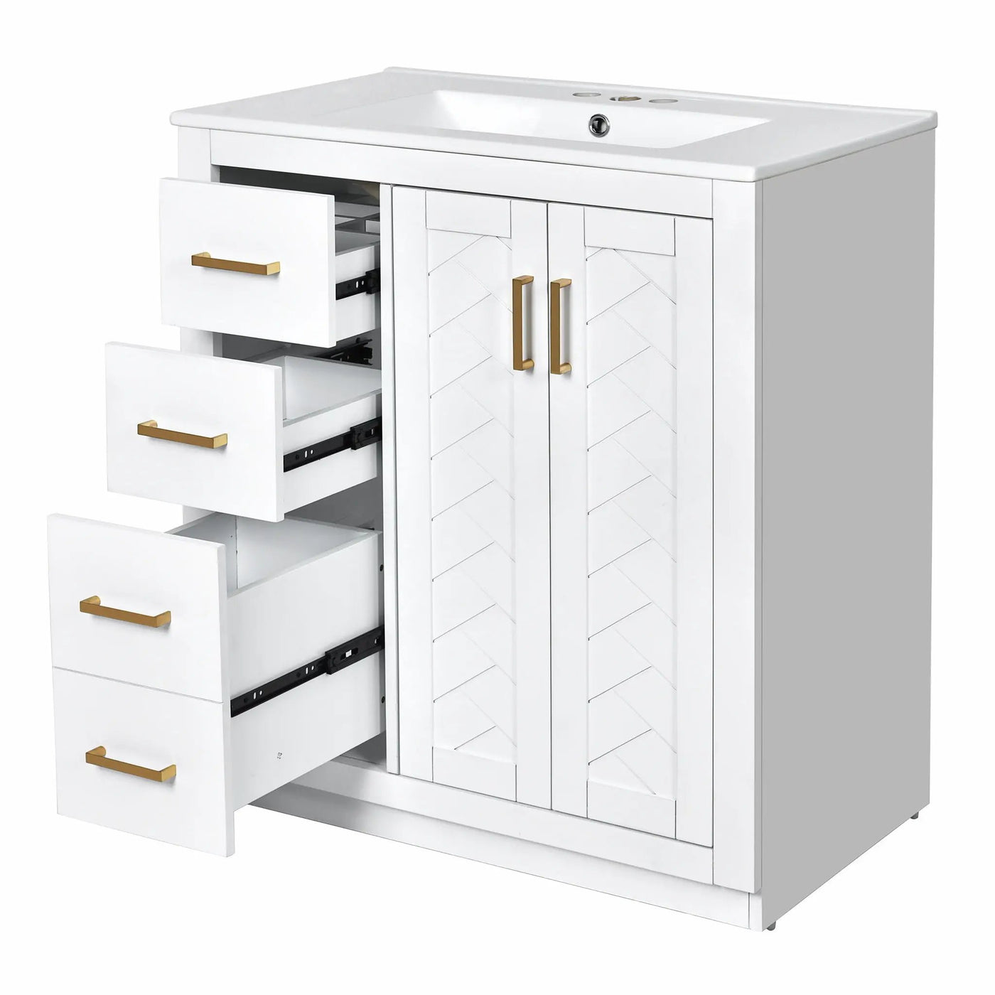 Ceramic Sink Combo, Freestanding Vanity Set With 3 Drawers & Soft Closing Doors by HouseOfZazla