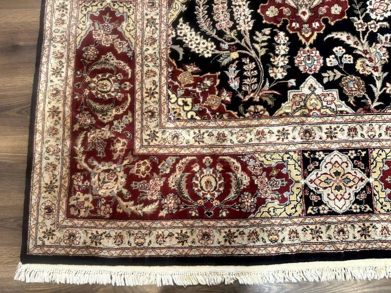 Sino Persian Rug 9x12, Black & Maroon, Wool and Silk, Allover Pattern by Jewel Rugs