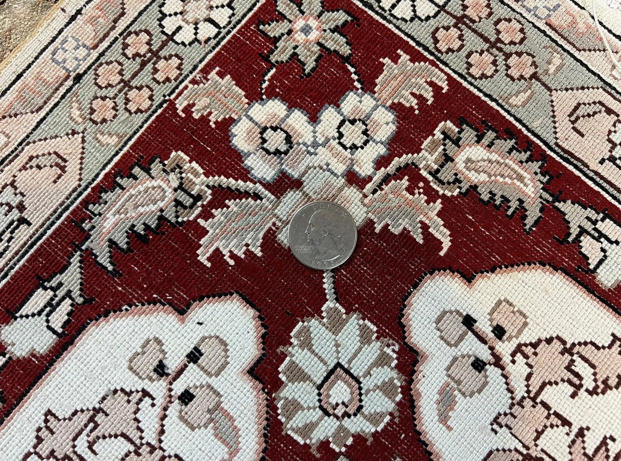 Silk Indian Kashmiri Rug 4x6 ft, Floral Medallion Hand Knotted Handmade Oriental Carpet, Vintage, Cream Burgundy, Very Fine Silk Rug 4 x 6 by Jewel Rugs