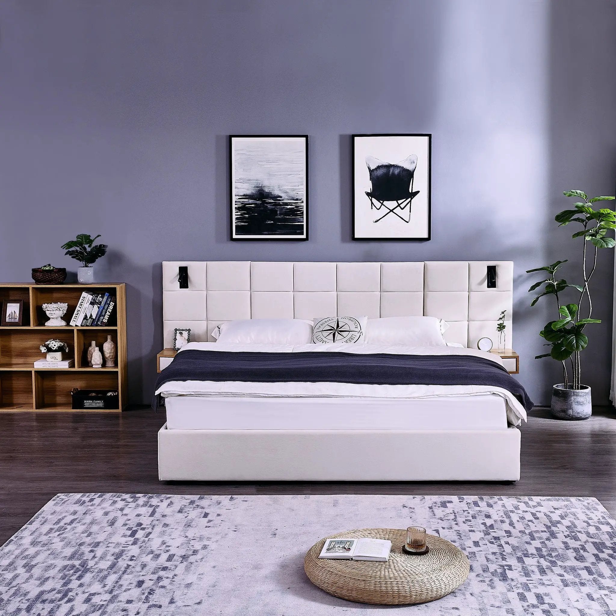 Upholstered Hydraulic Platform Bed With Storage Shelves, Reading Lamps, USB Port by Unique Piece Furniture