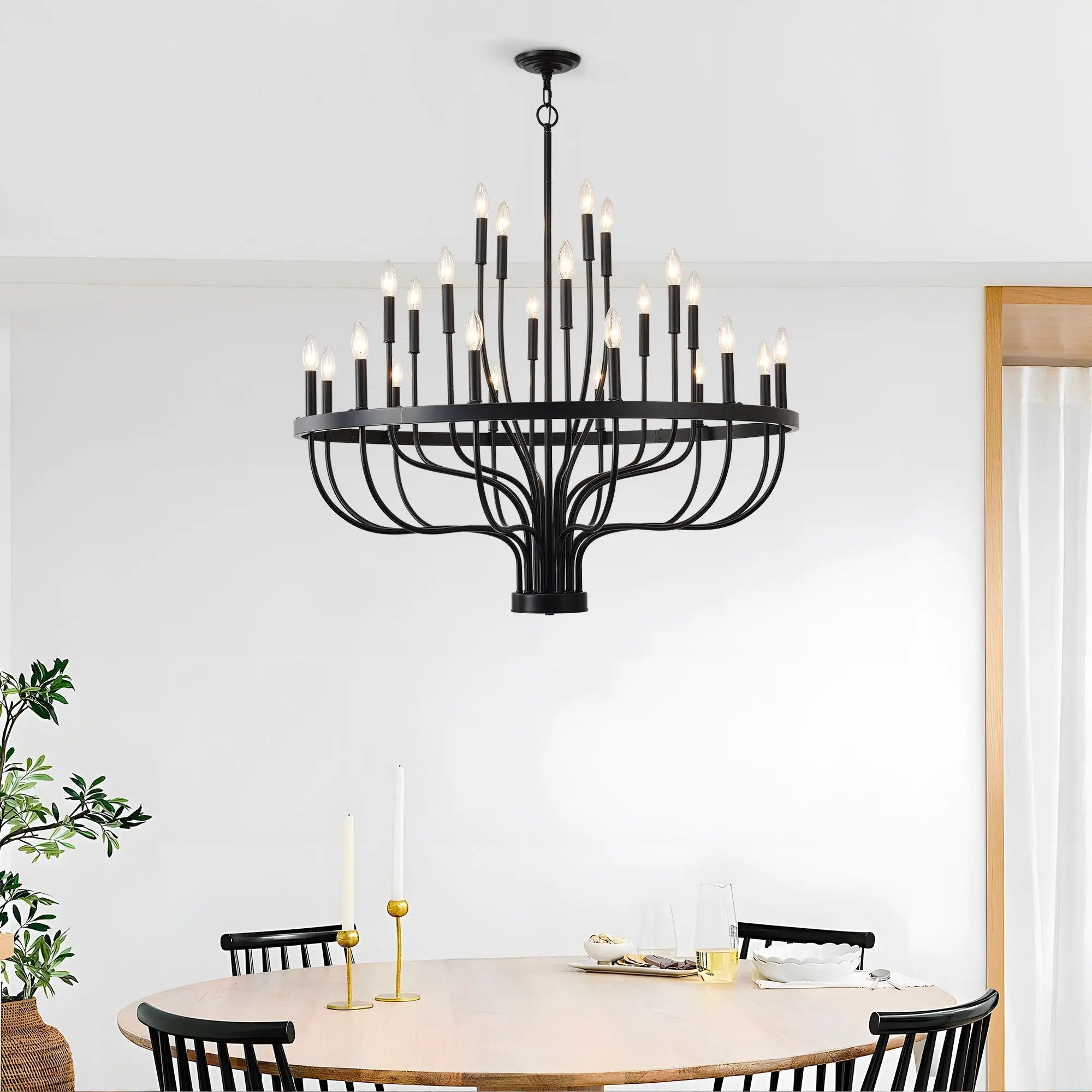 24 Light Chandelier Industrial Iron Candle Chandelier Modern Suspended Farmhouse Chandeliers Pendant Light Fixtures For Dining Room Bedroom Living Room Kitchen Island Foyer E12 Bulb (No Include) - Black by Unique Piece Furniture