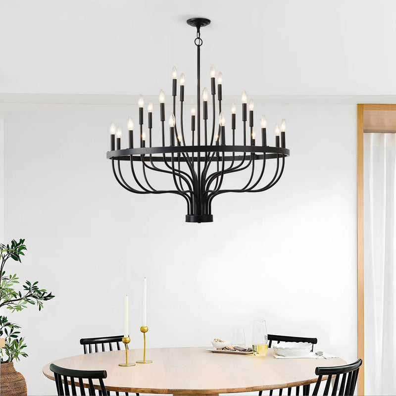 24 Light Chandelier Industrial Iron Candle Chandelier Modern Suspended Farmhouse Chandeliers Pendant Light Fixtures For Dining Room Bedroom Living Room Kitchen Island Foyer E12 Bulb (No Include) - Black by HouseOfZazla