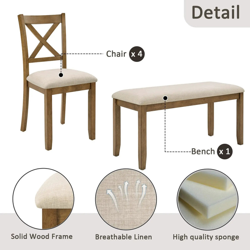 Oak Finish 6-Piece Dining Table Set by HouseOfZazla