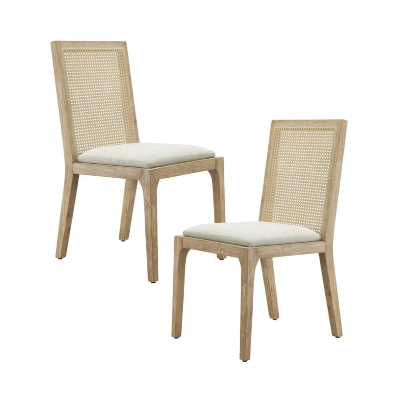 Dining Chair With Synthetic Cane Back And Upholstered Seat (Set of 2) - Natural by Unique Piece Furniture