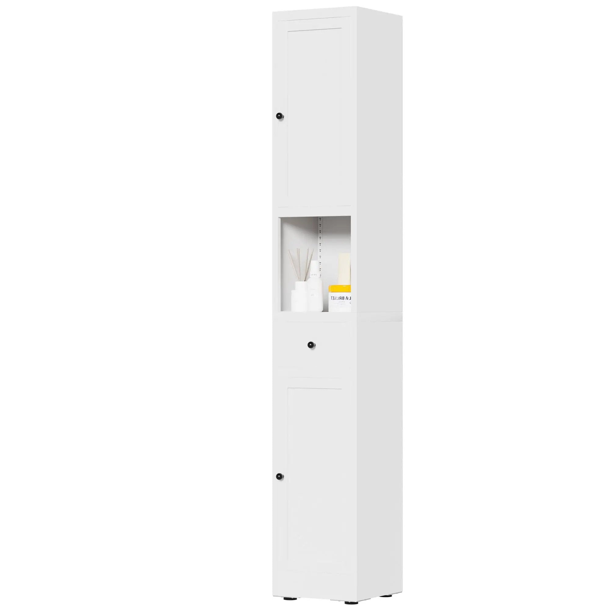 Tall Narrow Bathroom Cabinet With 5-Tier Storage, Adjustable Shelves, Freestanding - White by HouseOfZazla