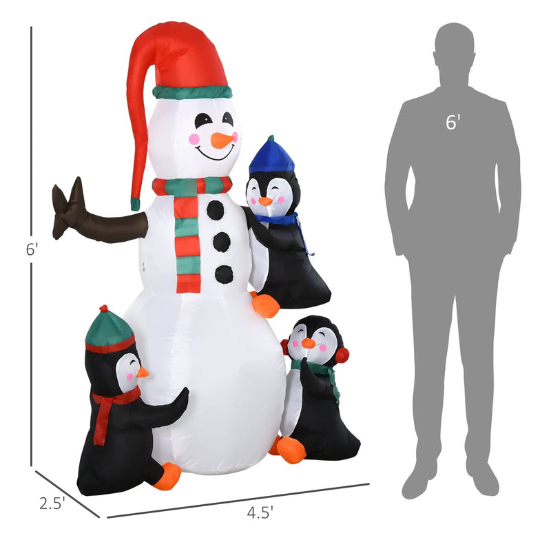 HOMCOM 6' Christmas Inflatable Snowman with Penguins, photo 6 of 9