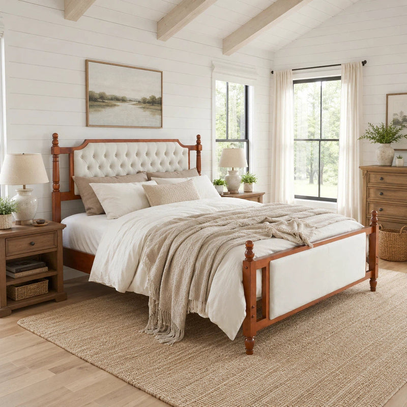 King Size Upholstered Platform Bed with Button Tufted Headboard by HouseOfZazla
