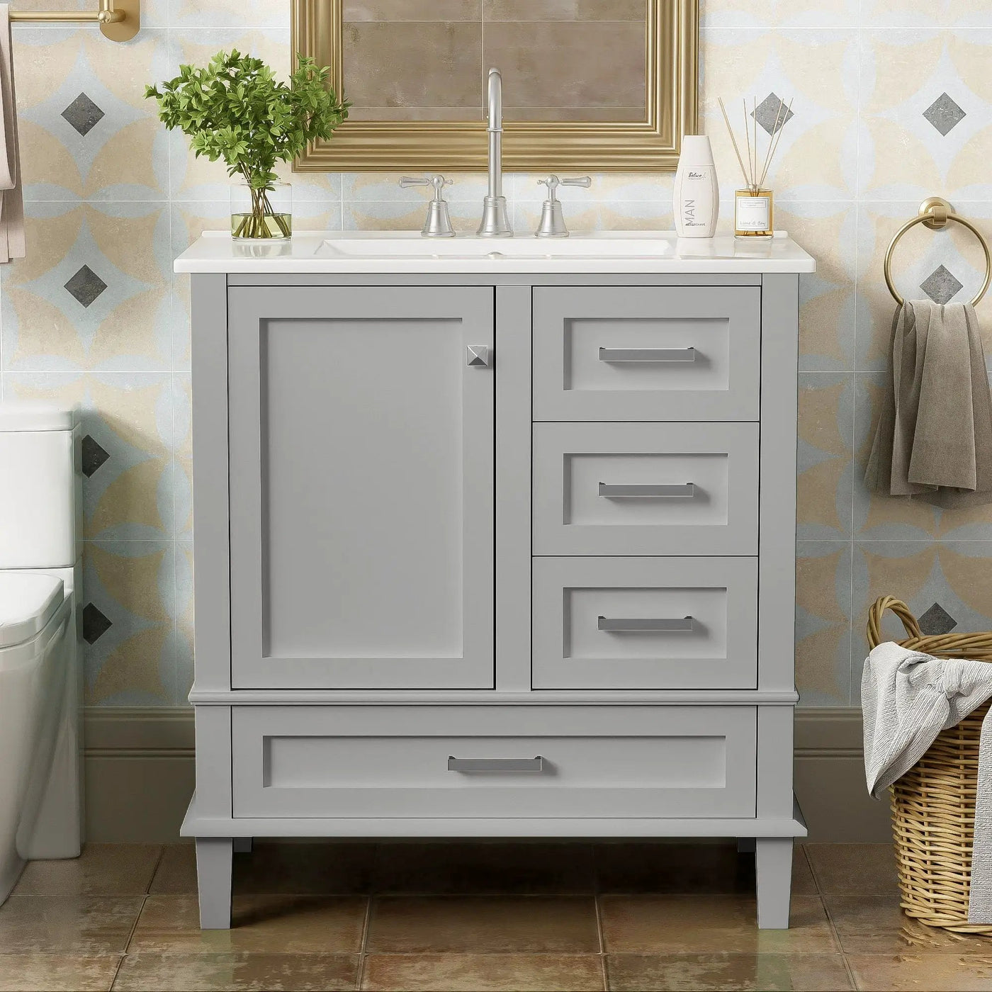 Bathroom Vanity, Modern Bathroom Cabinet With Sink Combo Set, Bathroom Storage Cabinet With A Soft Closing Door And 3 Drawers, Solid Wood Frame by Unique Piece Furniture