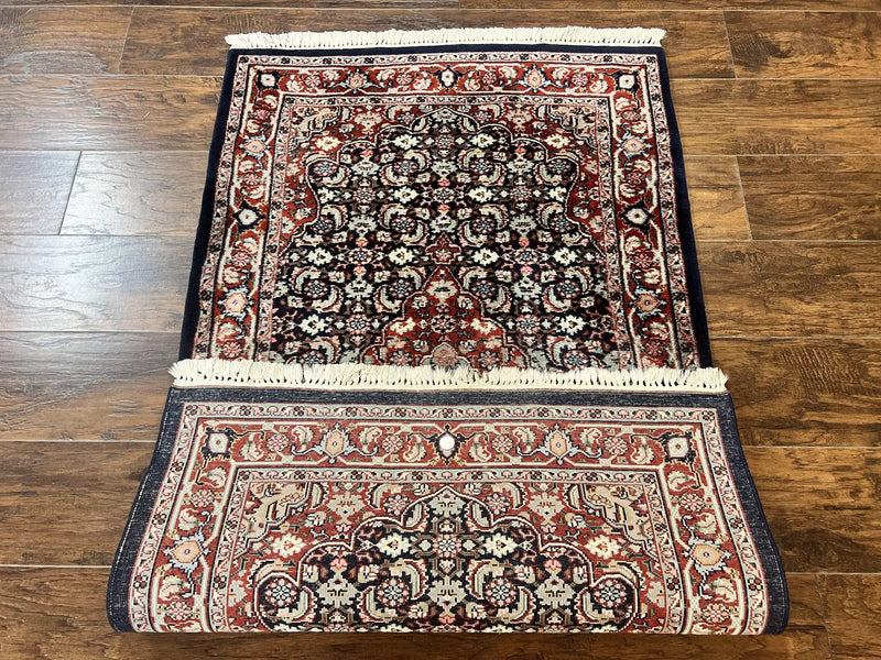 Indo Persian Rug 3x4, Herati Allover Pattern, Midnight Blue and Red, Small Vintage Handmade Wool Rug by Jewel Rugs