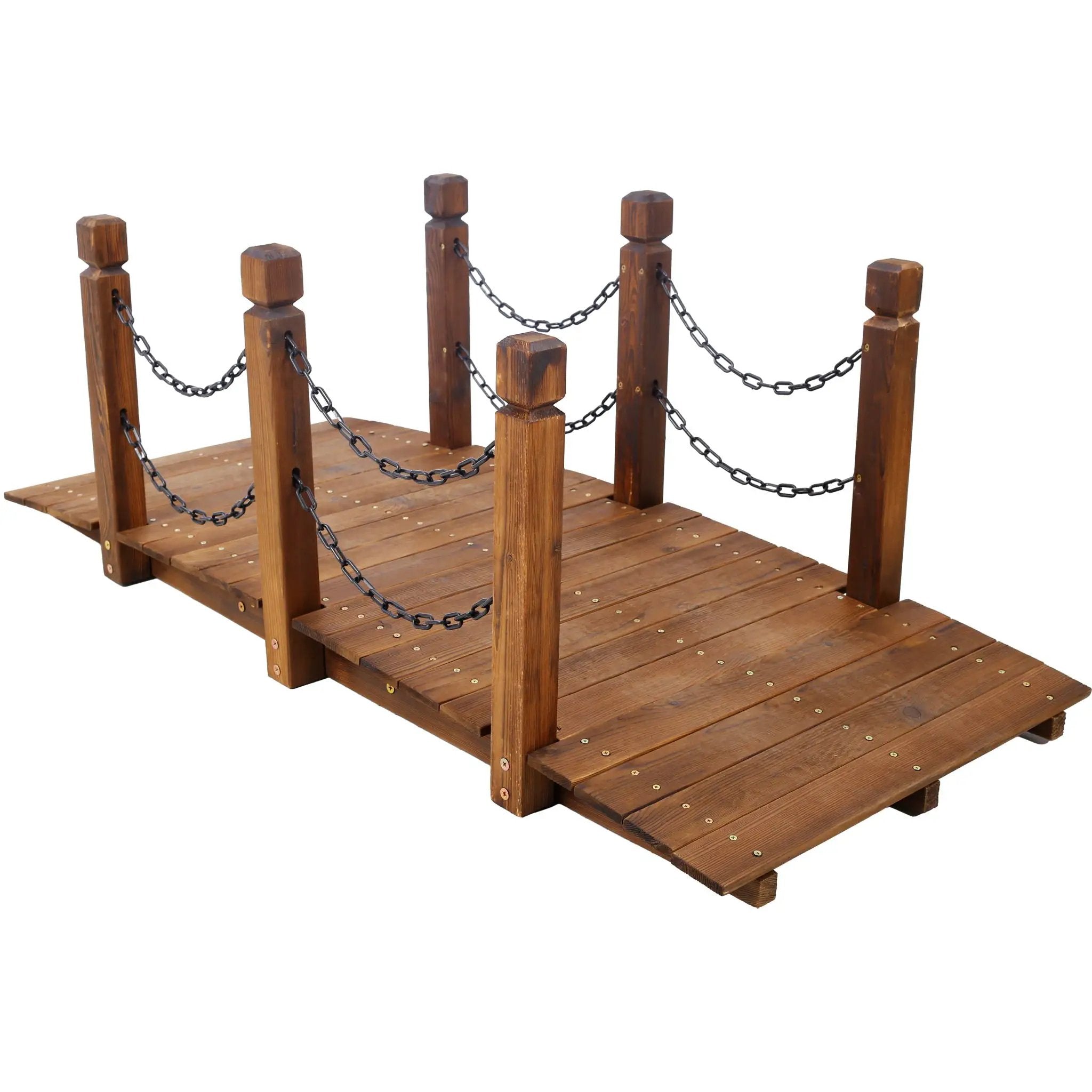 Wooden Arc Footbridge With Chain Railings For Backyard Creek Stained 5 Ft - Brown by Unique Piece Furniture