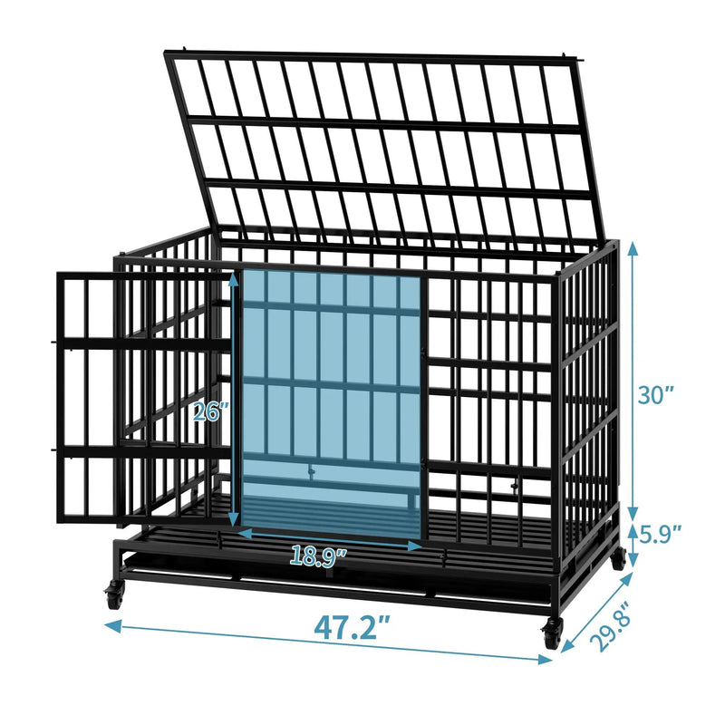 48 Inch Heavy Duty Indestructible Dog Crate with Wheels by HouseOfZazla