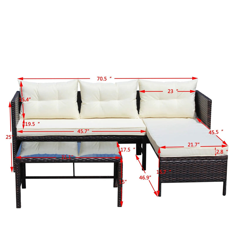 Outdoor Patio Furniture 3-Piece Conversation Set with Wicker Rattan Sectional Sofa by HouseOfZazla