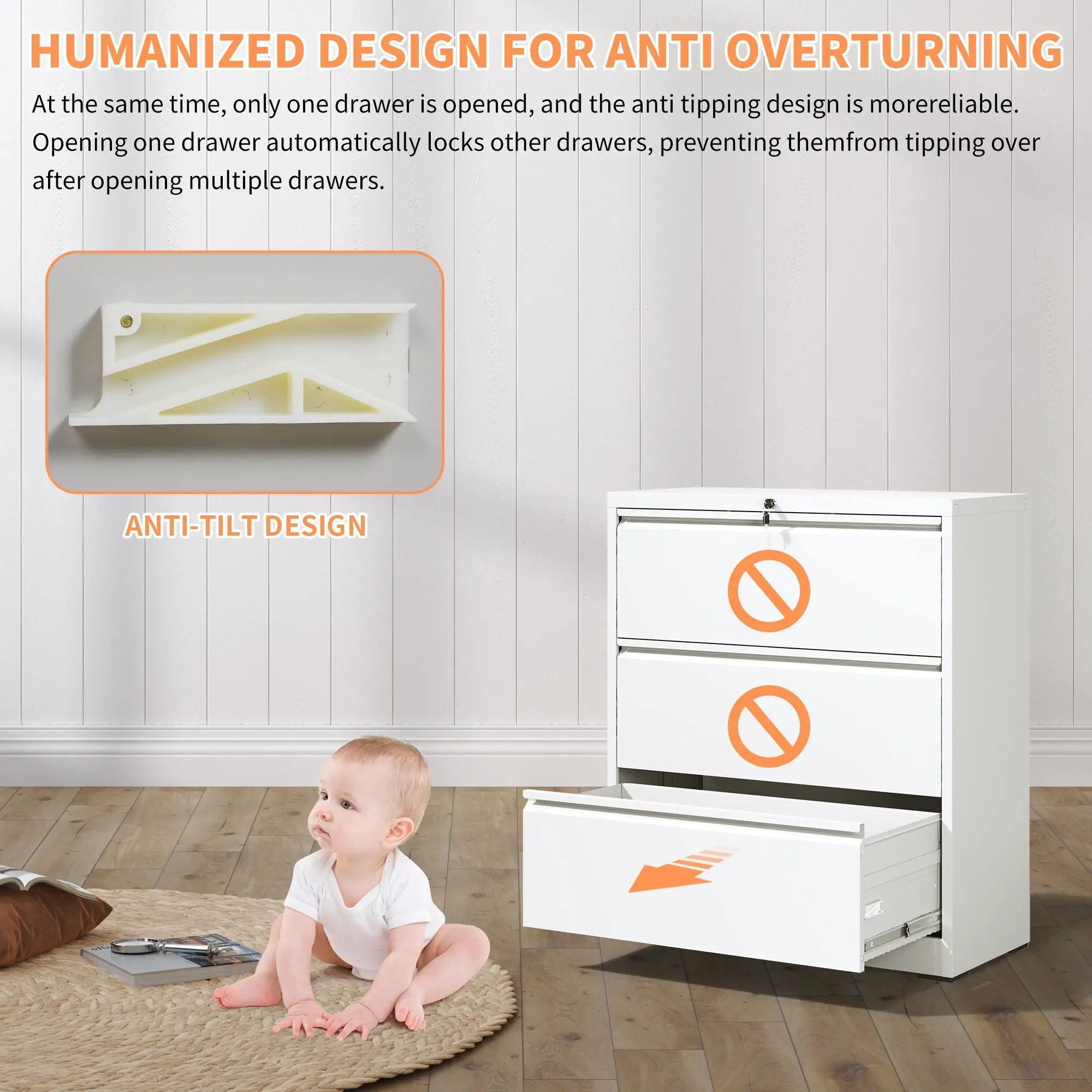 Premium Drawer Metal Lateral File Cabinet With Lock by Unique Piece Furniture