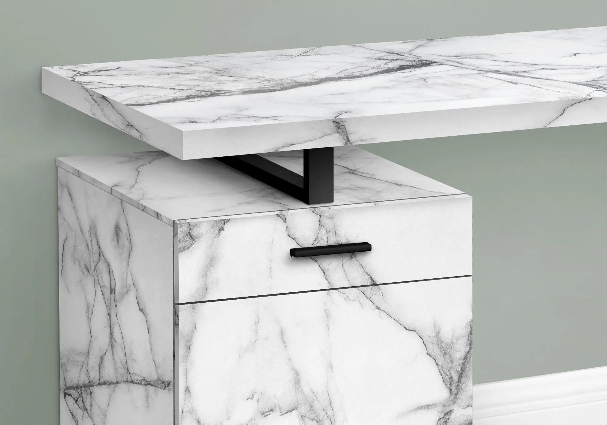 Computer Desk, Home Office, Laptop, Left, Right Set-Up, Storage Drawers, Work, Marble Look Laminate, Contemporary, Modern - White by Unique Piece Furniture