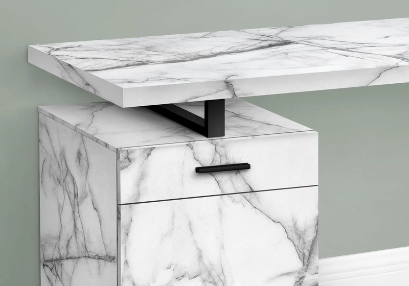 Computer Desk, Home Office, Laptop, Left, Right Set-Up, Storage Drawers, Work, Marble Look Laminate, Contemporary, Modern - White by Unique Piece Furniture