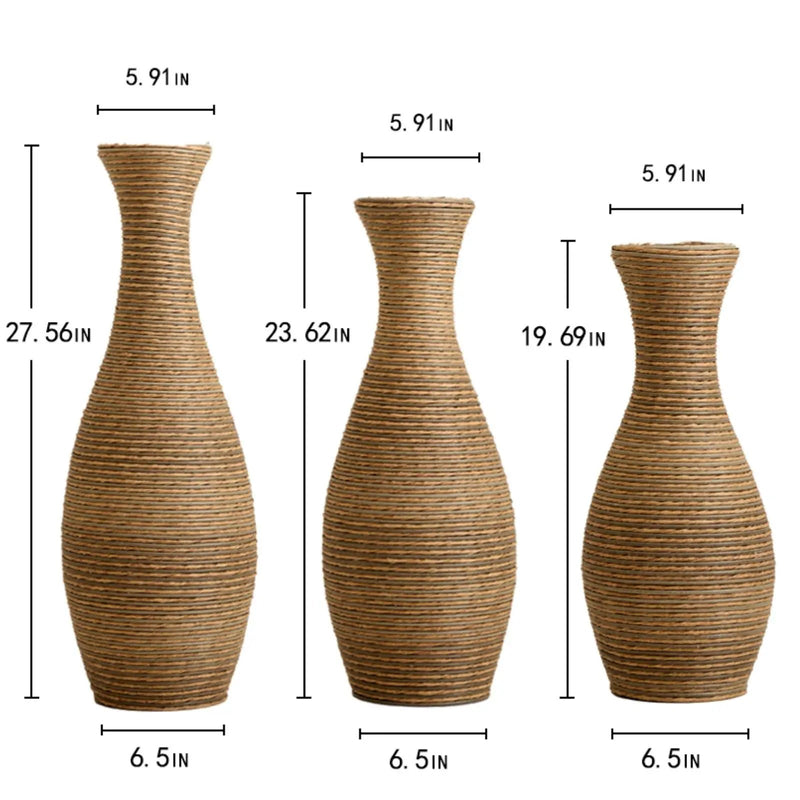 3 Piece Artificial Rattan Floor Vase Set Decorative Accent For Living Room, Hallway & Entryway, Ideal For Dried Or Silk Flower Arrangements - Beige by Unique Piece Furniture