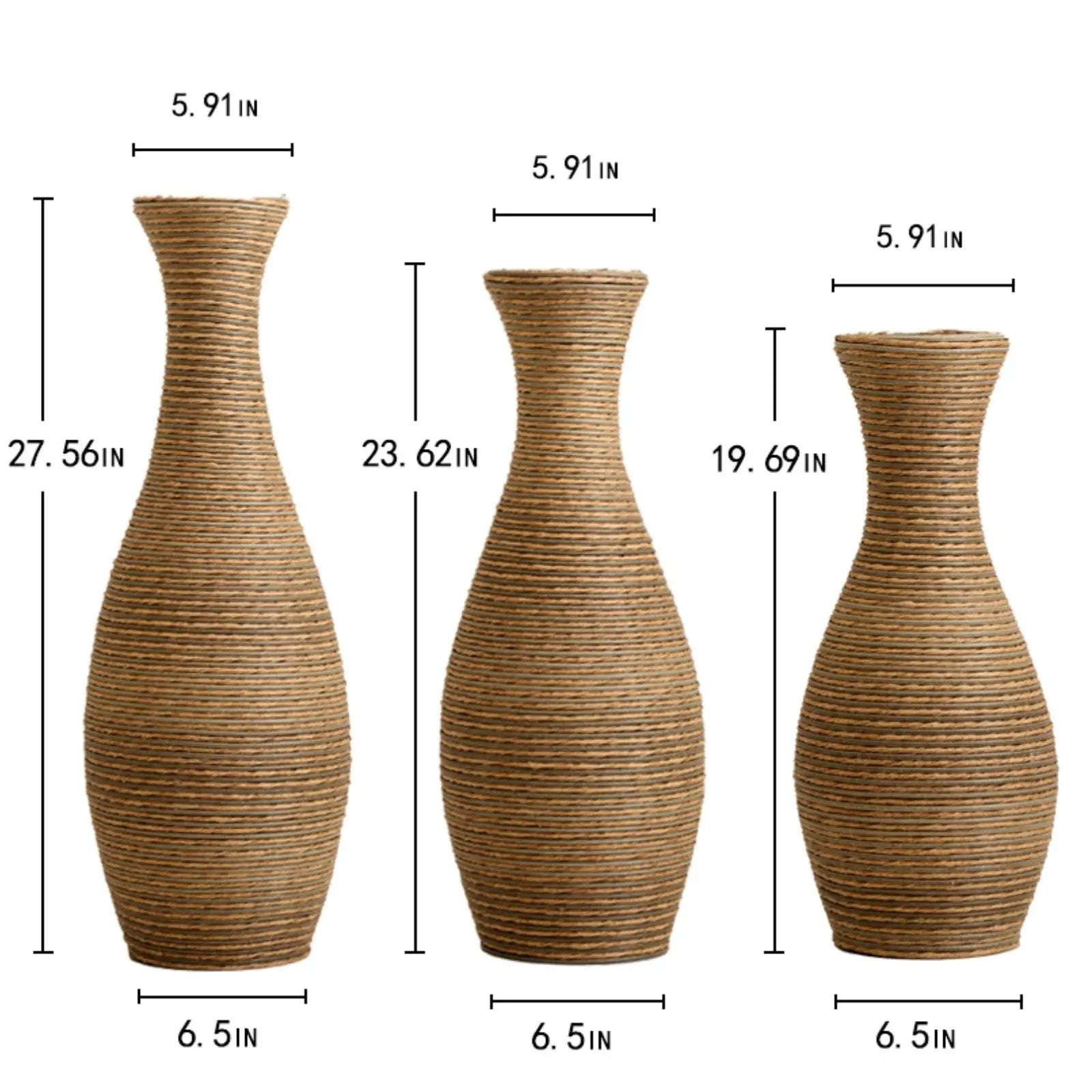 3 Piece Artificial Rattan Floor Vase Set Decorative Accent For Living Room, Hallway & Entryway, Ideal For Dried Or Silk Flower Arrangements - Beige by HouseOfZazla