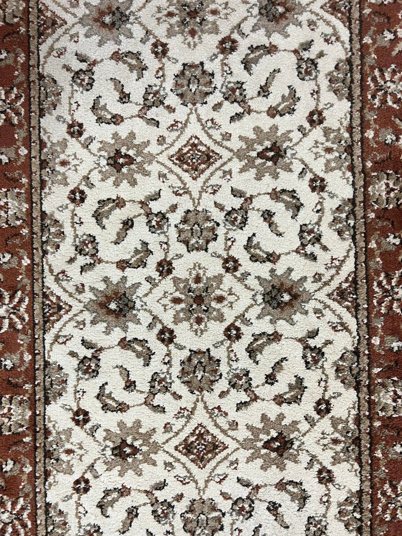 Runner Rug 2 x 7.6, Skinny Runner, Oriental Rug for Hallway, Ivory & Rust Red, Floral Allover by Jewel Rugs