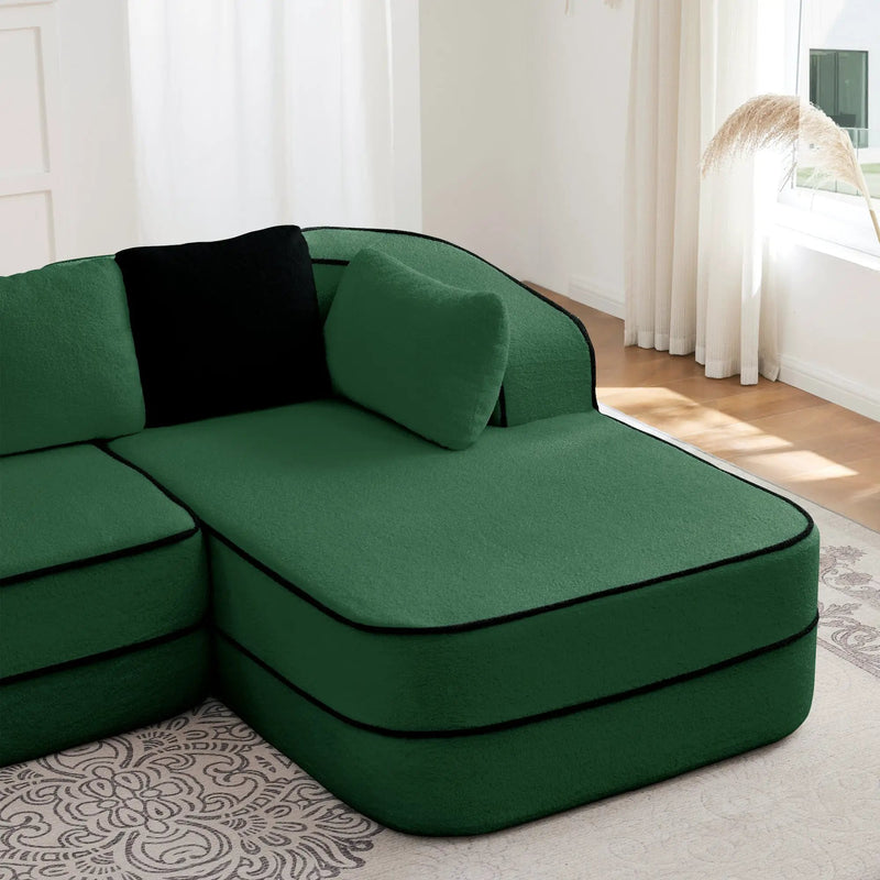 ELYSEES Right Chaise Sofa W/Pillows Teddy Fabric - Green by HouseOfZazla
