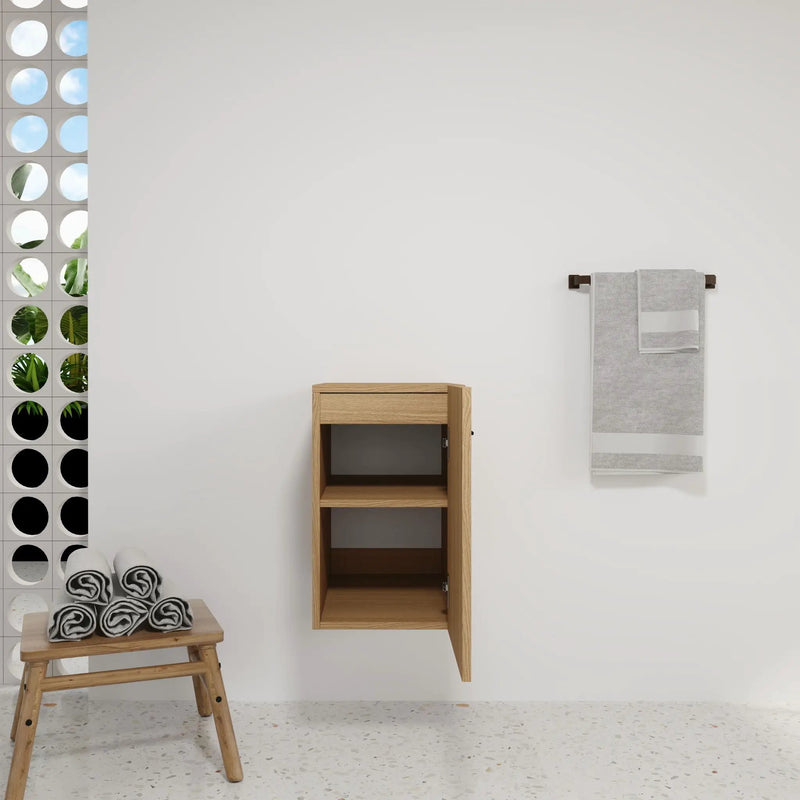 Floating Bathroom Vanity Single Door Base Cabinet, Wall Mounted Storage - Light Oak by Unique Piece Furniture