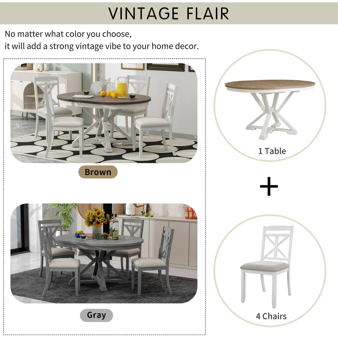 Dining Set With Extendable Round Table And 4 Upholstered Chairs by HouseOfZazla