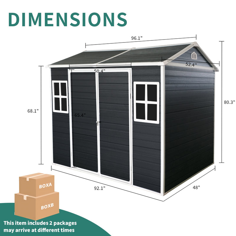 8x4ft Outdoor Resin Garden Shed with Floor and 2 Windows by HouseOfZazla