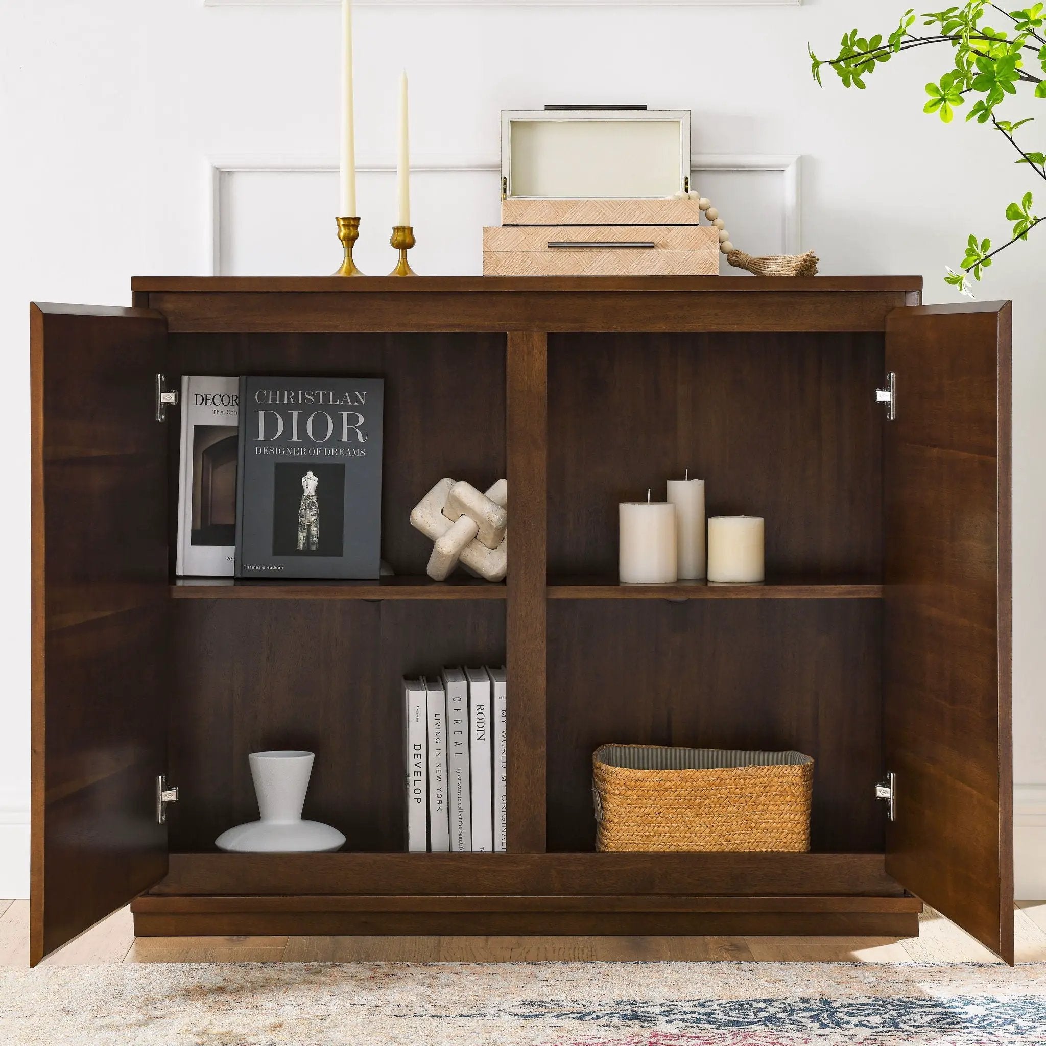 Sideboard, Buffet Cabinet With 2 Outlet Holes, Storage Cabinet For Entryway, Hallway, Living Room, Kitchen, Dining Room, Bedroom - Walnut by HouseOfZazla