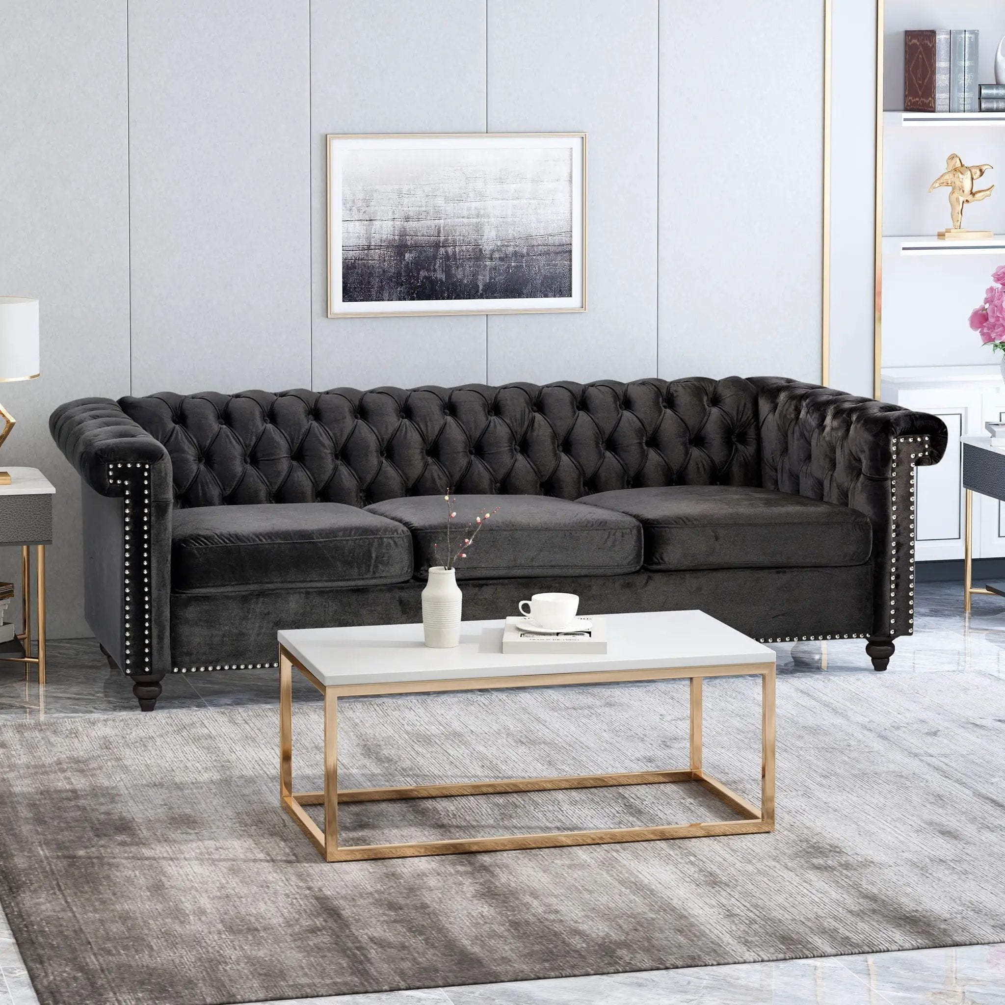 Chesterfield Style 3 Seater Sofa With Deep Button Tufting by HouseOfZazla
