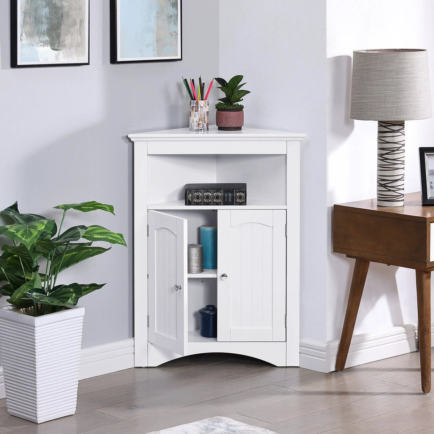 Bathroom Floor Corner Cabinet with Doors and Shelves by HouseOfZazla