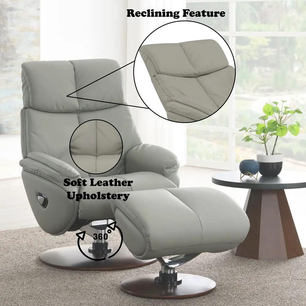 Kandoro - Motion Accent Chair With Swivel & Ottoman - Gray Leather & Brown Base by Unique Piece Furniture