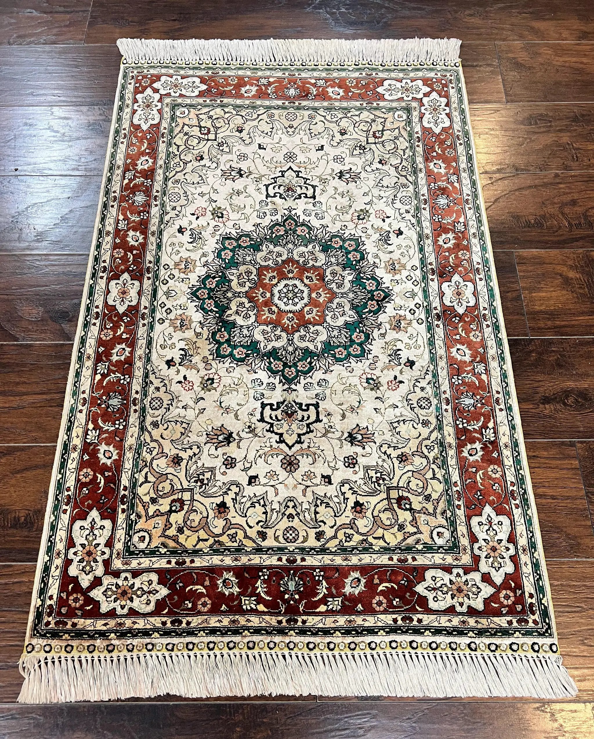 Silk Turkish Kayseri Rug 2.7 x 4, Floral Medallion, Fine Oriental Carpet, Small Vintage Rug, Silk Pile on Silk Foundation, Hand Knotted by Jewel Rugs