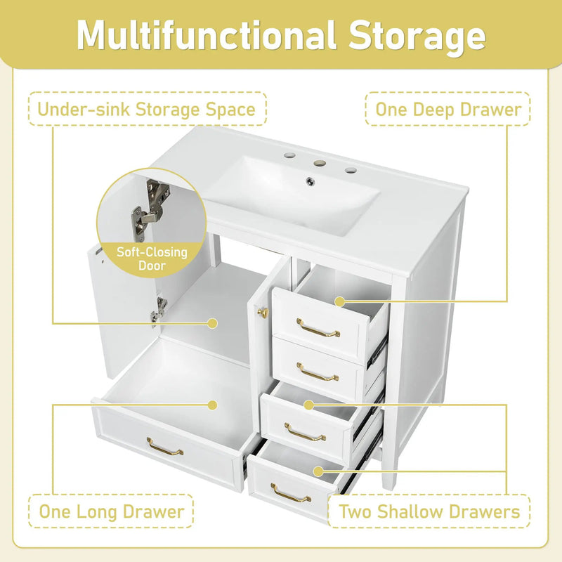 Elegant Vintage Bathroom Vanity With Sink and Soft Closing Drawers by HouseOfZazla