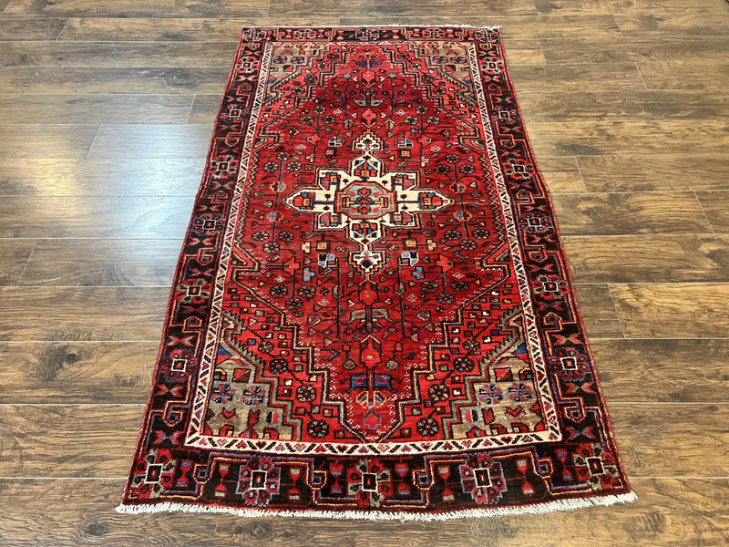 Antique Persian Tribal Rug 4x7, Red, Geometric Medallion, Handmade, Wool, Persian Zanjan Rug by Jewel Rugs