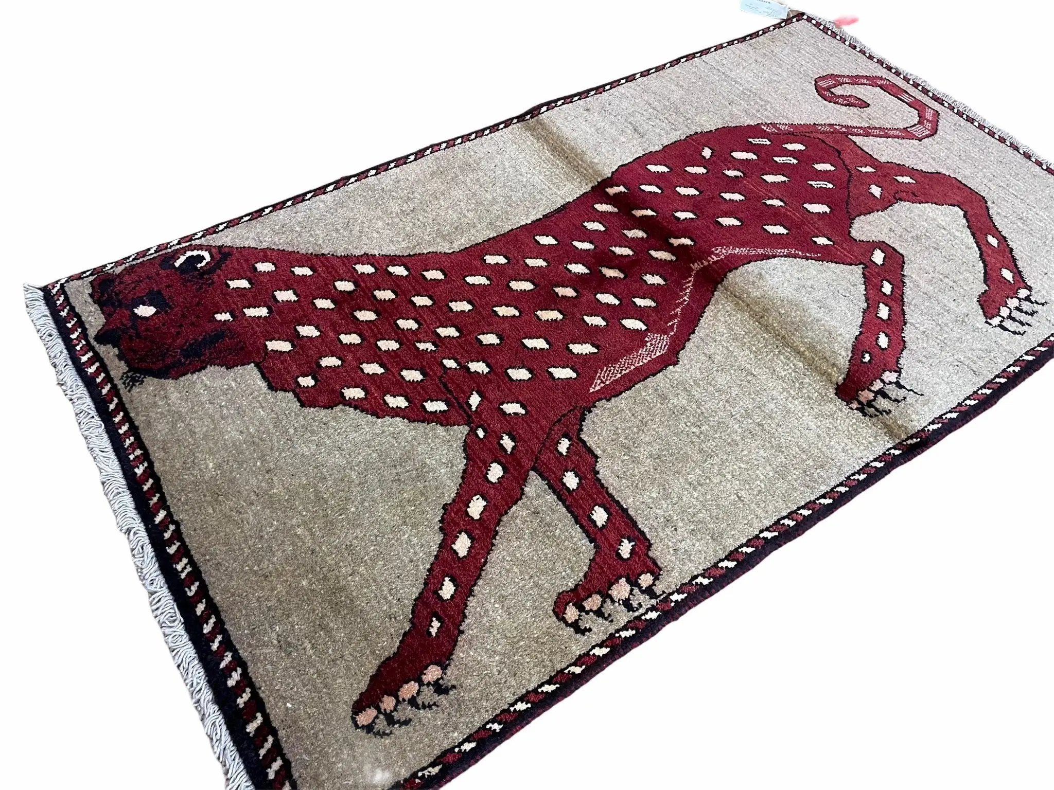 3 X 5 Handmade Hand-Knotteed New Vintage Rug Quality Wool Leopard Burgundy Beige by Jewel Rugs