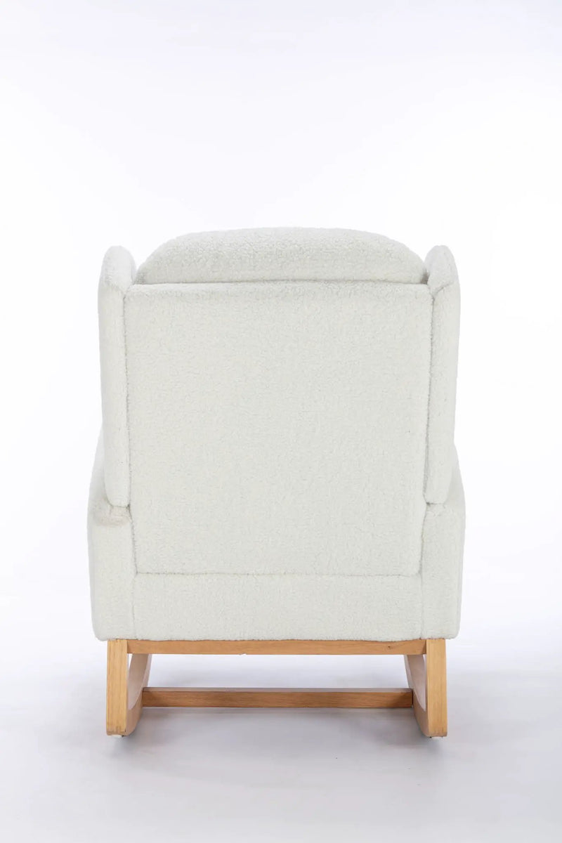 Teddy Fabric Rocking Chair With Packet Wood Legs - Ivory by HouseOfZazla