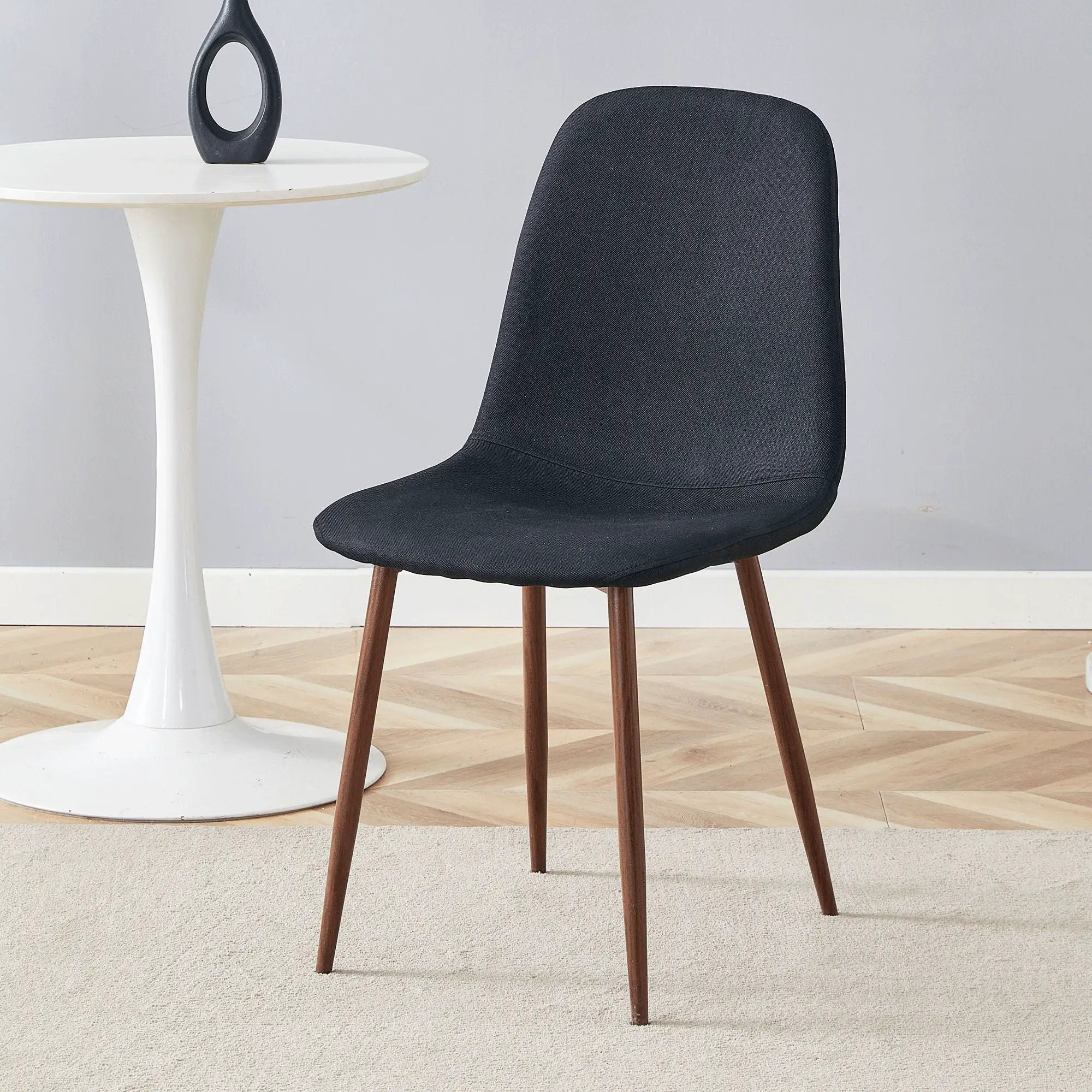 Luxury Simple Chair (Set of 4) Linen Cotton High Resilience Dining Chair With Metal Color Leg - Black / Walnut by HouseOfZazla